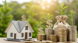 Illustration of financial growth showing a house, dollar signs, and retirement savings icons, representing self-directed IRA real estate investment rules for maximizing wealth