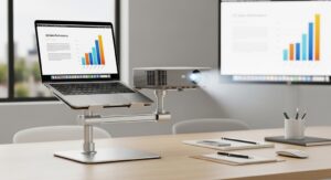 Laptop and projector stand setup for professional presentation