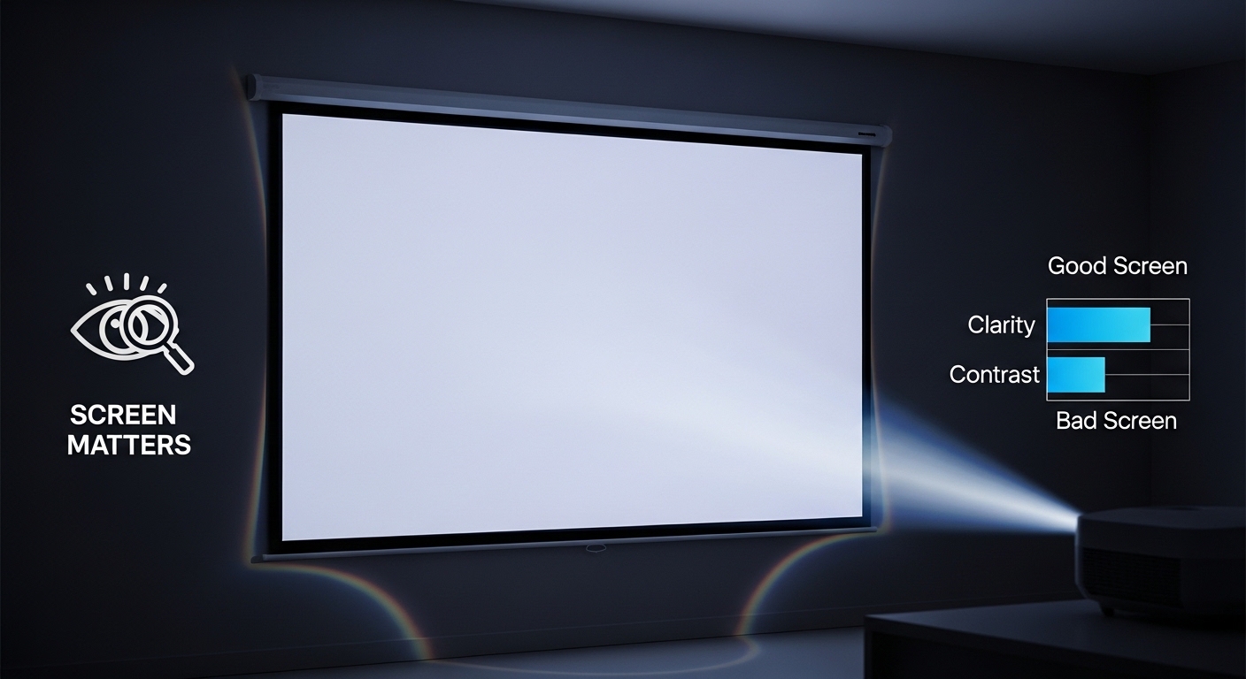 Close-up of a projector screen showing improved brightness and color accuracy