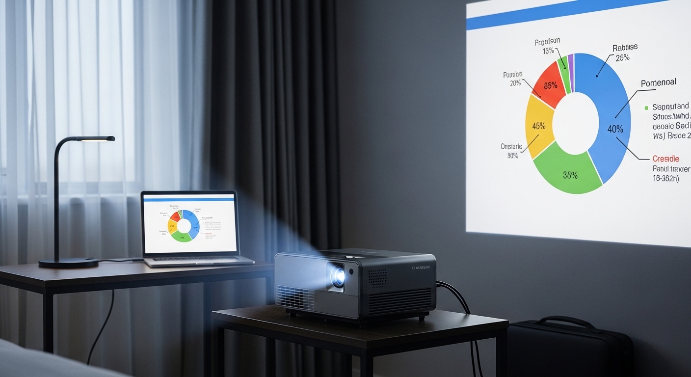 compact projector for meetings displayed on conference room wall