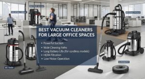 Industrial vacuum cleaner used for cleaning large office floor